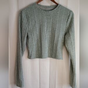 Green Ribbed Knit Women's Top
